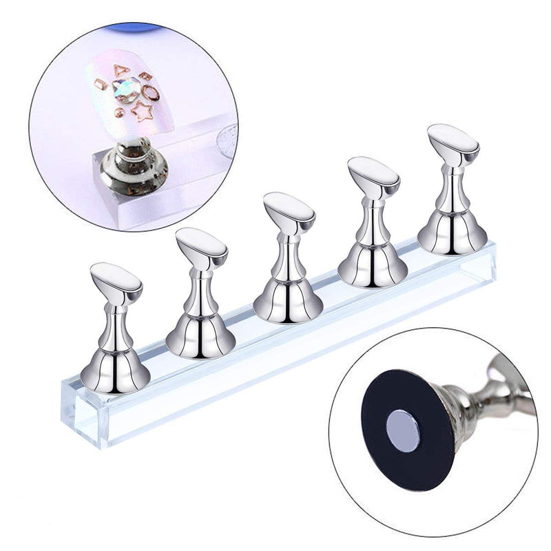 DNHCLL 1 Set Acrylic Nail Display Stand Magnetic Nail Tips Practice Holder Stand Fingernail DIY Display Stands for Home and Salon False Nail Tip Manicure Tool (Silver) - BeesActive Australia