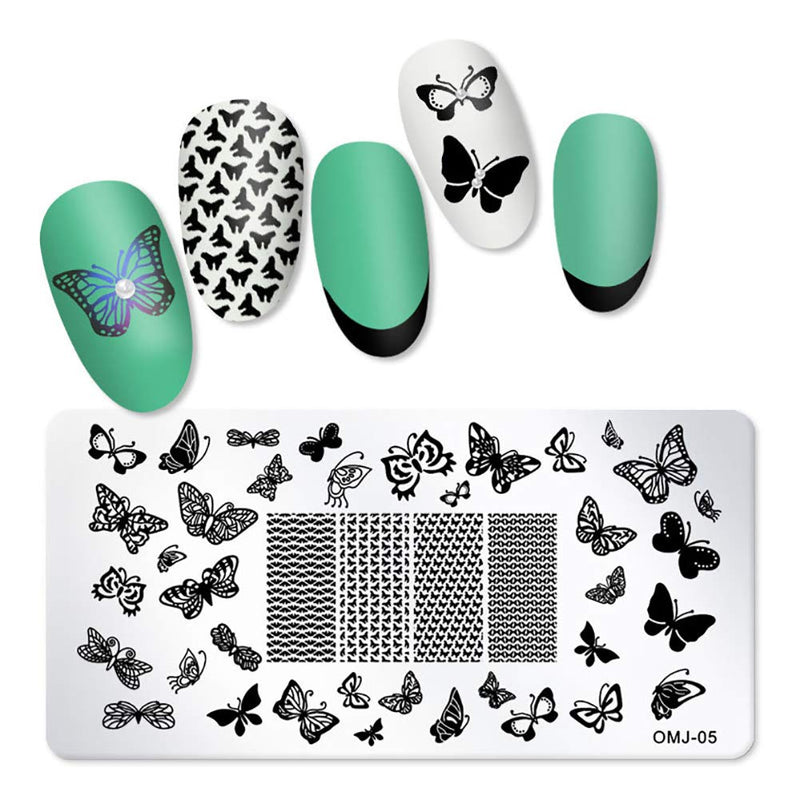 SILPECWEE 6Pcs Nail Plates Stamping Set Flower Butterfly Acrylic Nail Template Image Stencil Manicure Accessories Nail DIY Tools No1 - BeesActive Australia