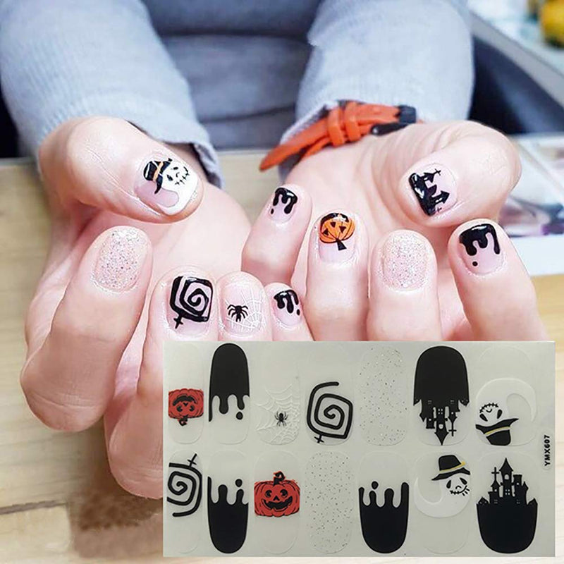 SILPECWEE 8 Sheets Adhesive Nail Wraps Stickers Strips and 1Pc Nail File Nail Polish Decals Tips Halloween Manicure Design for Women NO2 - BeesActive Australia