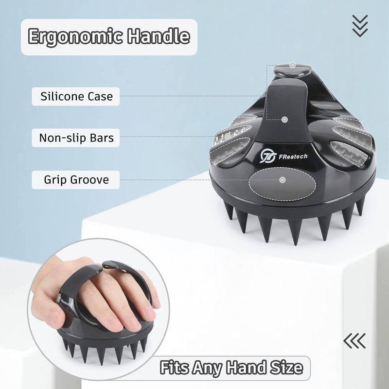 FREATECH Hair Scalp Massager Shampoo Brush with Long & Soft Silicone Bristles for Scalp Care, Gentle Scrub to Exfoliate, Intensive Massage to Relax The Head, Dandruff Removal and Hair Growth, Black - BeesActive Australia
