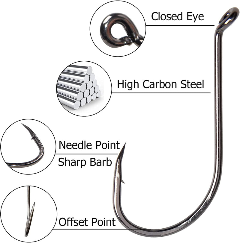 Octopus Fishing Hooks - 120pcs Offset Octopus Hook Sport Circle Hooks High Carbon Steel Jig Fishhooks Barbed Fishing Hook for Bass Freshwater Saltwater Fishing Size 8#-9/0 #6-120pcs - BeesActive Australia