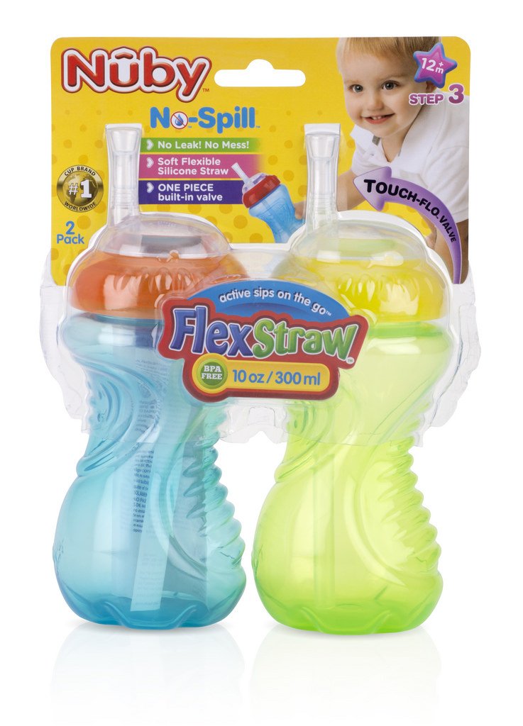Nuby 2-Pack No-Spill Cup with Flex Straw, 10 Ounce, Colors May Vary A. Colors May Vary - BeesActive Australia