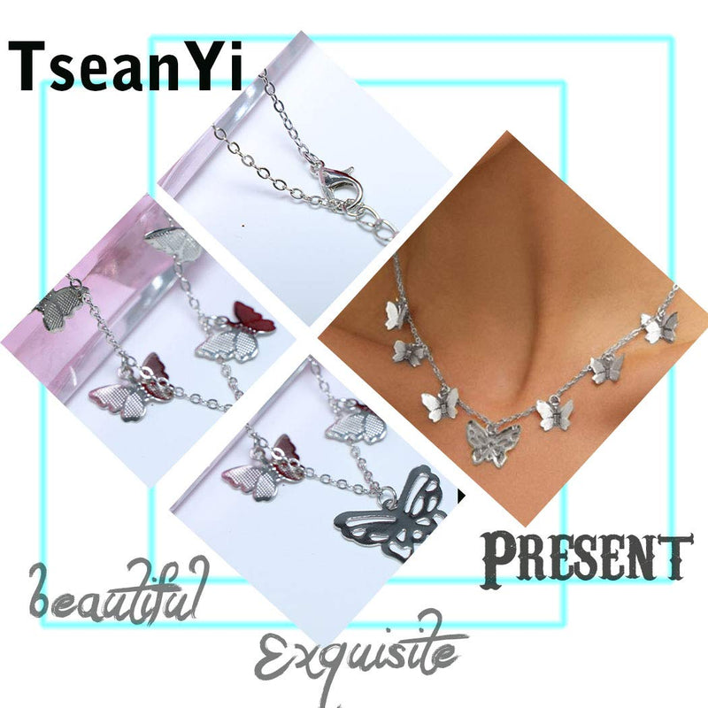 TseanYi Butterfly Choker Necklace Butterfly Silver Pendant Necklace Chain Boho Clavicle Chain Necklace Jewelry for Women and Girls (Silver) - BeesActive Australia