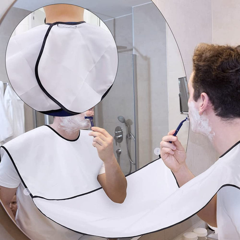 Accessotech Beard Shaving Bib Facial Hair Apron Shave Cape Stubble Catcher Trimming Cutting Care Sticks to Mirror (White) White - BeesActive Australia
