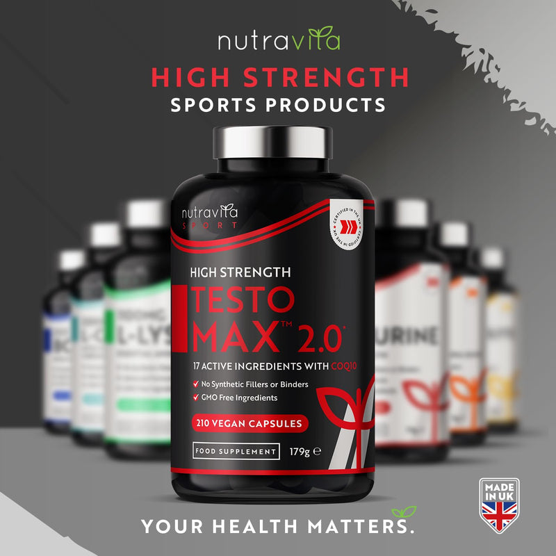 Test Booster for Men - 210 Vegan Capsules - 1450mg per Testosterone Supplement Serving - TESTOMAX™ 2.0 Contains 17 Active Ingredients Incl. Ashwagandha KSM 66®, CoQ10, Maca Root - Made by Nutravita - BeesActive Australia
