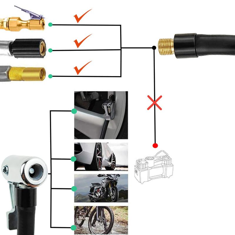 RUKUHOT Tire Inflator Extension Tube, Air Compressor Tire Inflator Attachment, Inflator Hose Adapter, Quick Inflation Chuck Hose for Car, Bike, Motorcycle Black-Lock-on Schrader Valve - BeesActive Australia