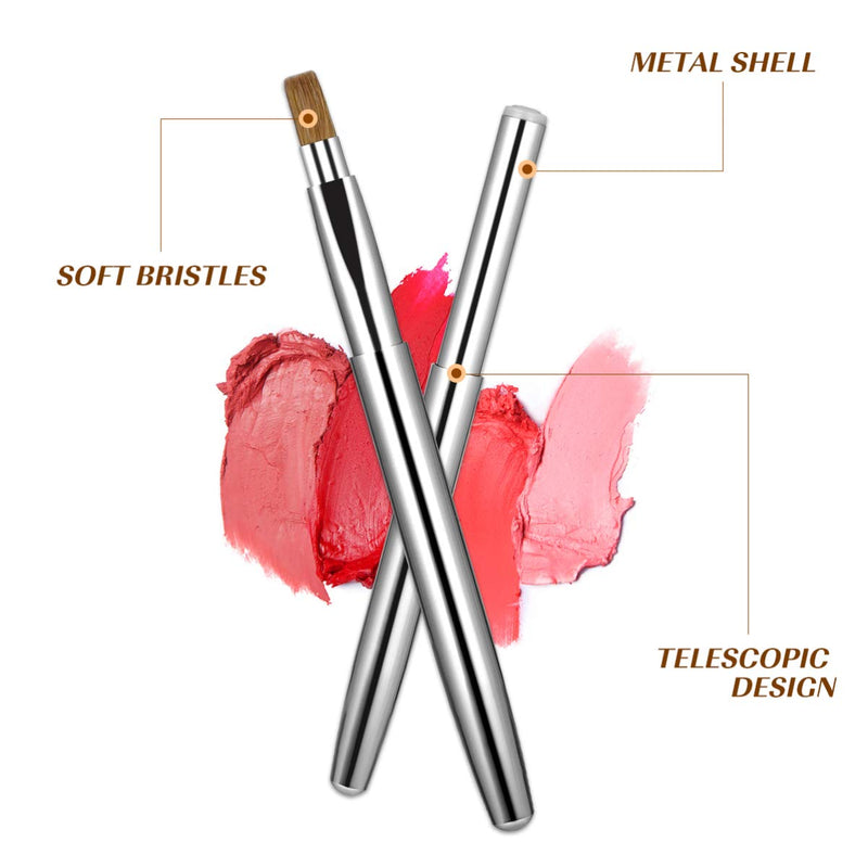 Lurrose Lip Brush Retractable Lipstick Applicators Professional Makeup Brush with Cap for Travel (Silver) - BeesActive Australia