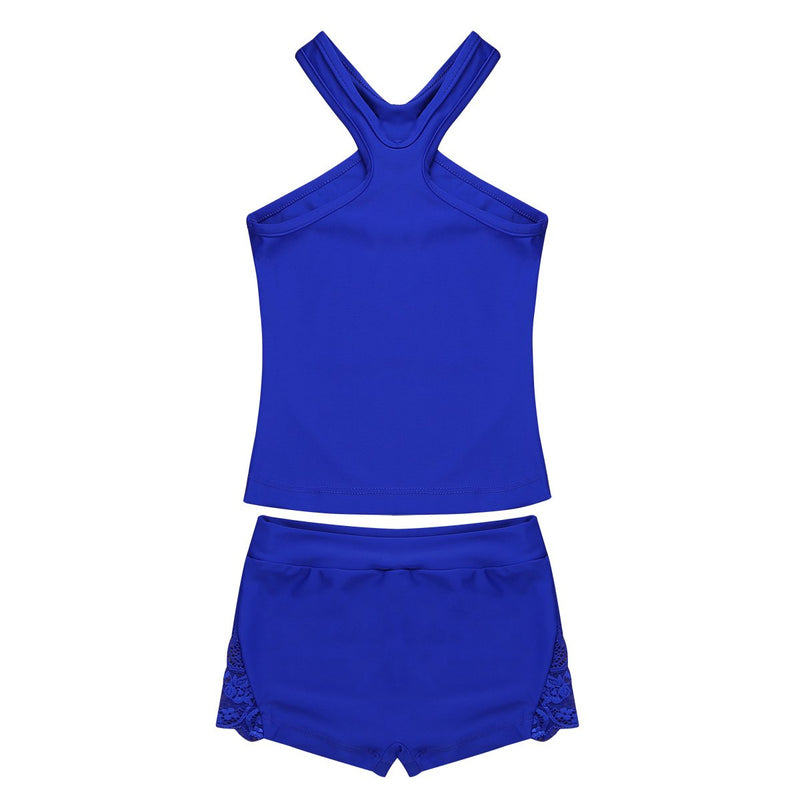 [AUSTRALIA] - Yeahdor Kids Girls' Athletic Sports Gymnastics Workout 2-Pieces Dancing Outfits Racer Back Tank Top with Booty Shorts Set Blue 4 