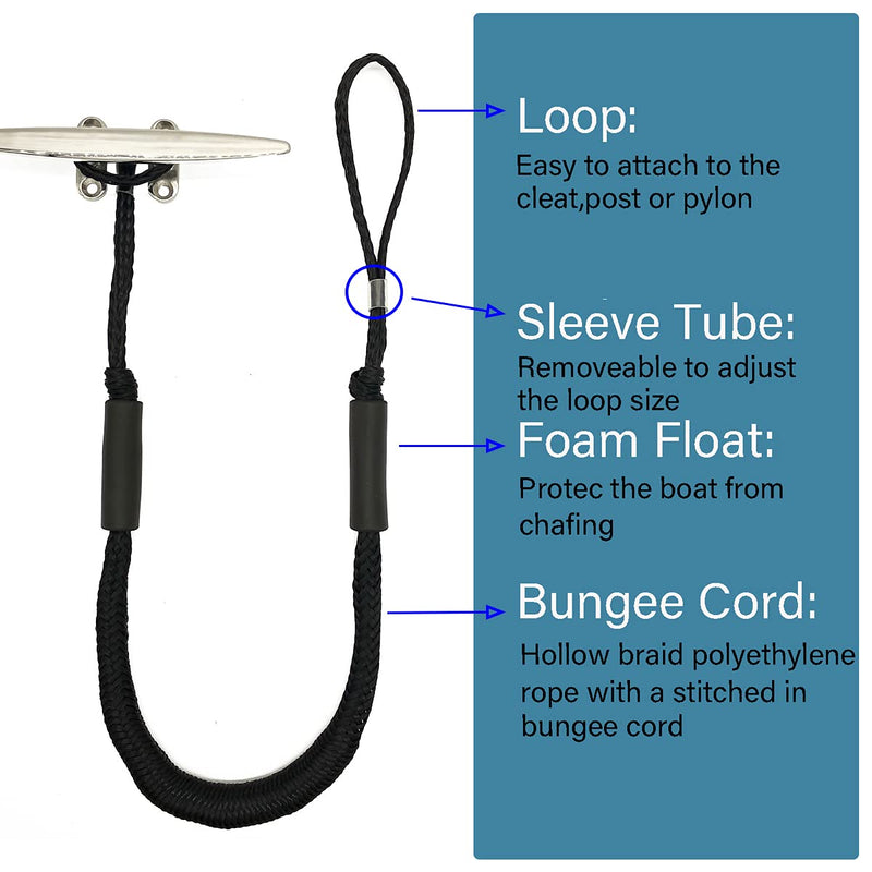 Pack of 4 Bungee Dock Lines for Boat Shock Absorb Dock Tie Mooring Rope Boat Accessories 4-5.5 ft black - BeesActive Australia