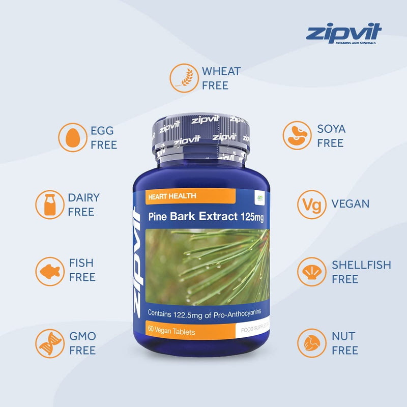 Pine Bark Extract 125mg, 60 Vegan Tablets, High Strength Pine Bark Extract, Rich in 122.5mg Proanthocyanidins, Powerful Antioxidant Support - BeesActive Australia
