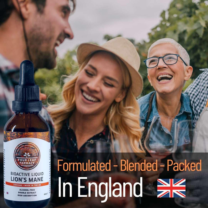 Lions Mane Supplement - High Strength Liquid Lions Mane 24000mg - Made in UK - Pure Alcohol Free - BeesActive Australia