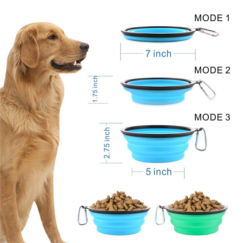 Large Collapsible Dog Bowls, 34oz Travel Water Food Bowls Portable Foldable Collapse Dishes with Carabiner Clip for Traveling, Hiking, Walking, 2 Pack (Light Blue + Light Green) - BeesActive Australia