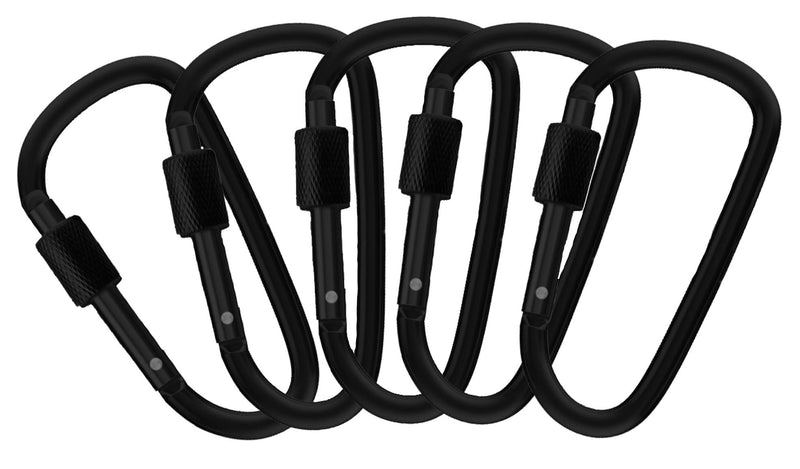 Gold Lion Gear Aluminum Carabiner 5 Pack D Shape Buckle, Keychain Clip, Spring Snap Key Chain Clip Hook Screw Gate Buckle Black 5-pack - BeesActive Australia