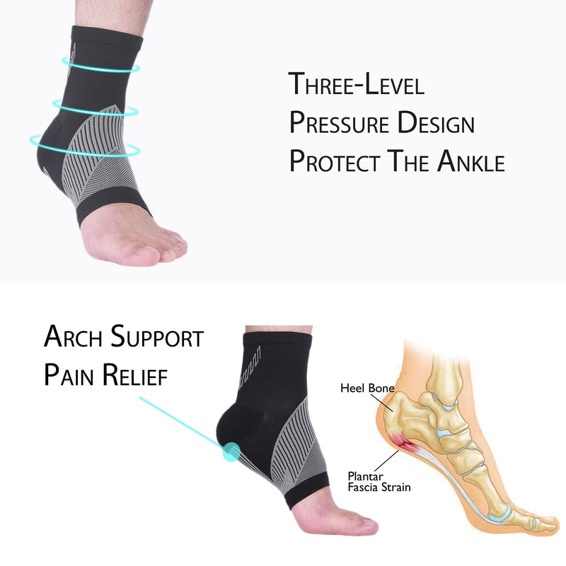 4 Pairs Compression Socks for Women & Men, Ankle Brace for Sprained Ankle, Arch Support Sleeve, Foot Brace Wrap, Arthritis Pain Achilles Tendonitis Planters Facetious Plantar Fasciitis Relief Black L - BeesActive Australia