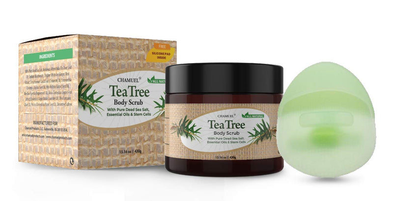 Chamuel Tea Tree Body & Foot Scrub - 100% Natural Exfoliating Body Scrub with Dead Sea Salt, Plant-based Stem Cells, Ginger & Essential Oils– Rejuvenates & Soothes Dead & Dry Skin (15.1oz) - BeesActive Australia