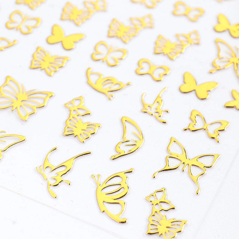 Gold Butterfly Nail Art Stickers 3D Nail Decals Butterfly Designs Shining Butterfly Self Adhesive Nail Sticker for Nail Art Decorations Manicure Tips Charms Acrylic Nails Supply (6 Sheets) - BeesActive Australia