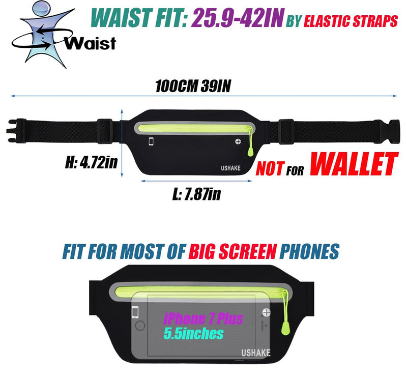 USHAKE Slim Running Belt, Ultra Light Bounce Free Waist Pouch Fitness Workout Belt Sport Waist Pack Exercise Waist Bag for Apple iPhone 8 X 7 6+ 5s Samsung in Running Gym Marathon Cycling(04BK) Black04 - BeesActive Australia