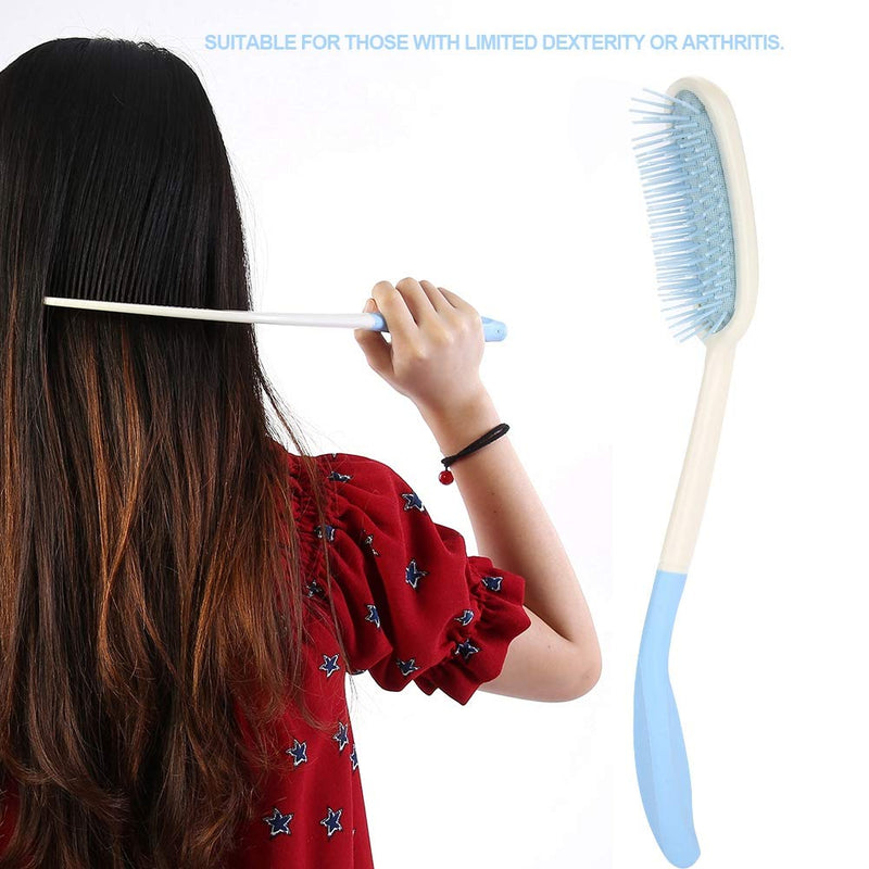 Long Handled Hairbrush, Long Handle Soft Comb, Long Hair Brush Anti-slip Handle Comb, Soft Brush, Beauty Hair for Adults, Children, the Elderly and Hand Disabled Inconvenient Upper Limb Activities Blue - BeesActive Australia