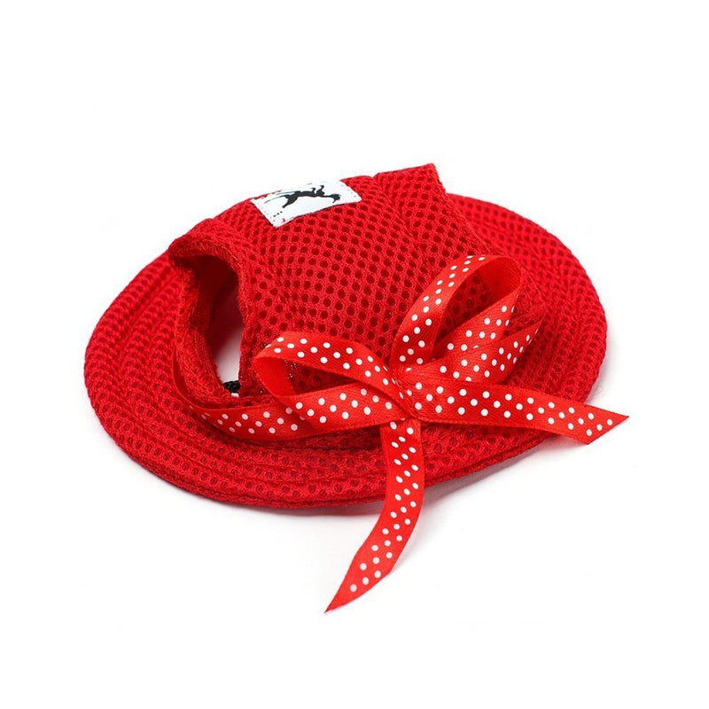 BBEART Pet Cap, Round Hat Fashion Dog Canvas Princess Hat Baseball Adjustable Chin Strap Sun Protection Visor for Puppy Dog S Red - BeesActive Australia