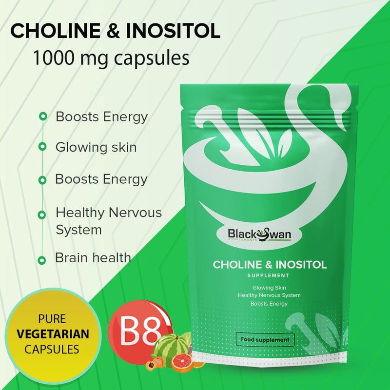 Black Swan Choline & Inositol 1000mg Capsules - Supports Healthy Nervous System, Glowing Skin & Energy Boost - Natural Supplement - 120 Caps - BeesActive Australia
