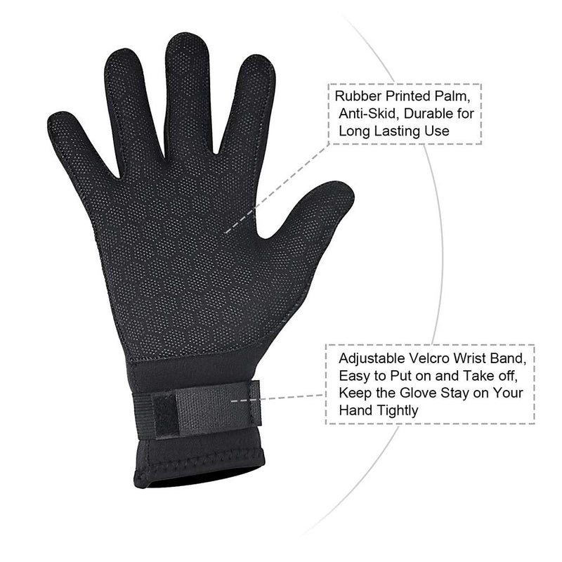 XUKER Water Gloves, 3mm & 5mm Neoprene Five Finger Warm Wetsuit Winter Gloves for Scuba Diving Snorkeling Paddling Surfing Kayaking Canoeing Spearfishing Skiing 5mm-black Large - BeesActive Australia