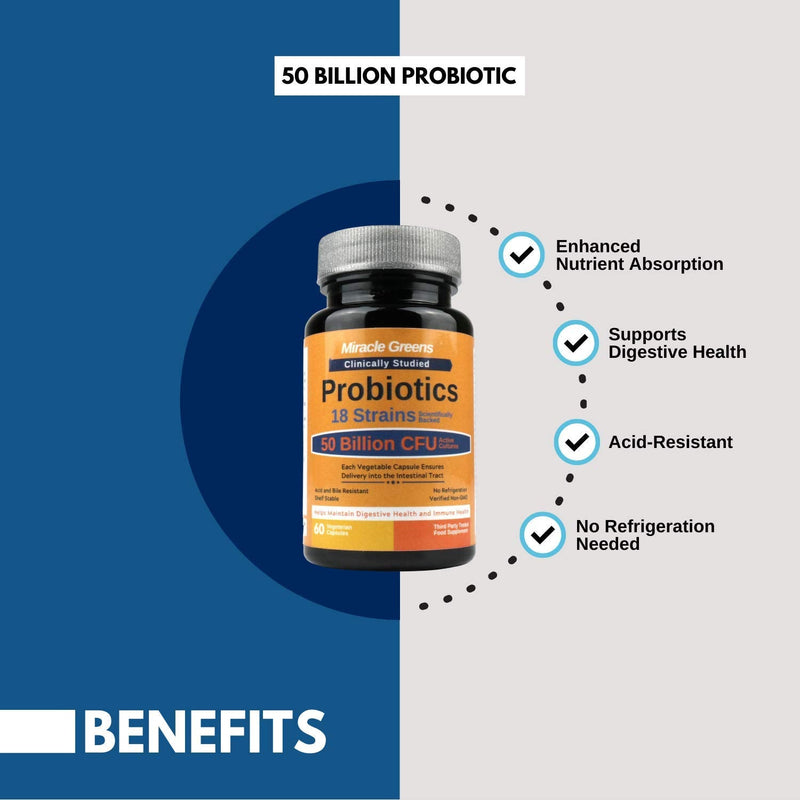 Powerful 50 Billion CFU Probiotics - 18 Strains, Stomach Acid Resistant, Shelf Stable | Highest Strength Bacterial Cultures � Keeps Digestive System Healthy | 60 Vegan Capsules for Men and Women - BeesActive Australia