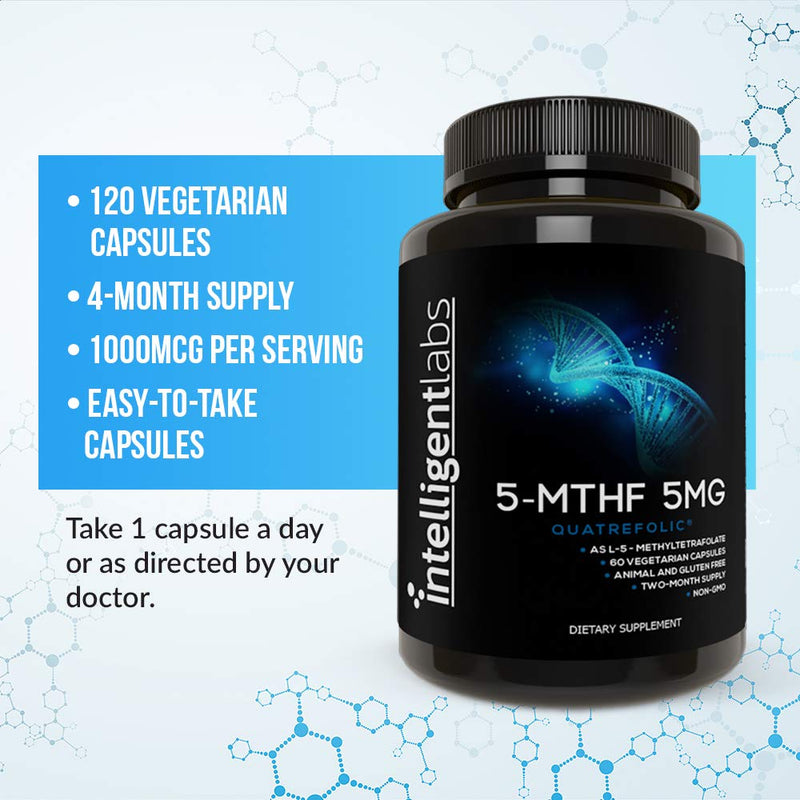 5MG L-5 MTHF by Intelligent Labs, L-5-methyltetrahydrofolate Activated Folic Acid Supplement as Quatrefolic Acid, Activated Folate - BeesActive Australia
