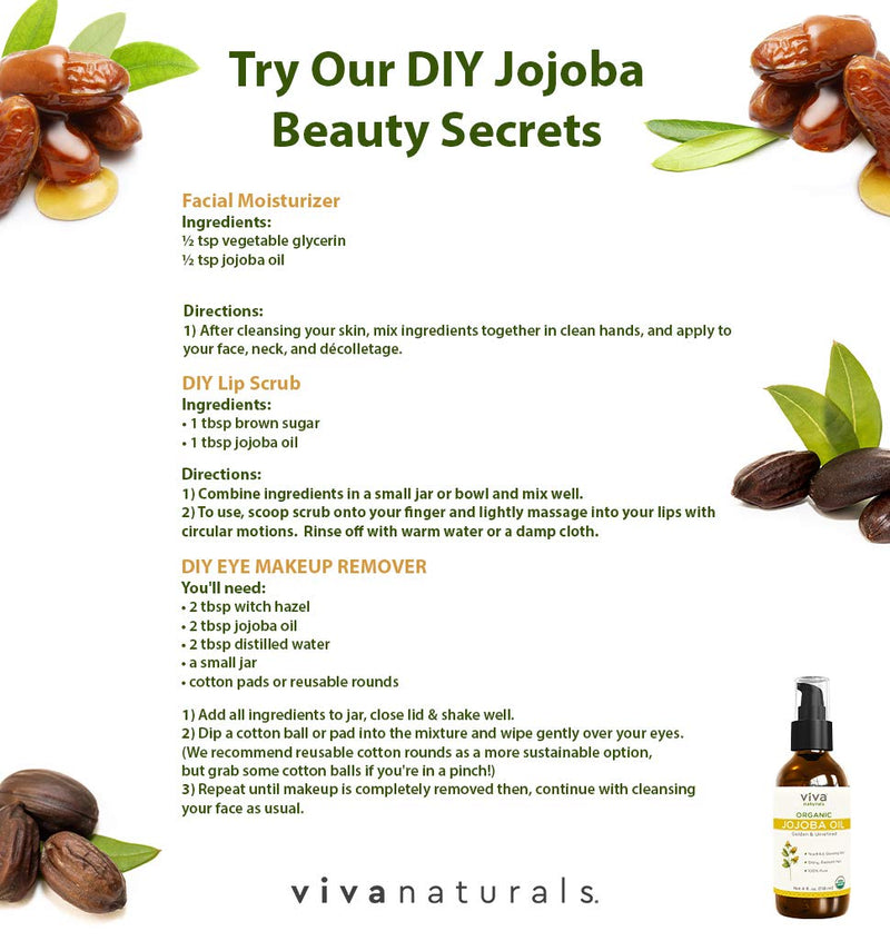 Certified Organic Jojoba Oil ; 100% Pure & Cold Pressed, Natural Moisturizer for Face and Hair and Great for all Skin DIYs (Polishes, Masks, Body), 4 oz - BeesActive Australia