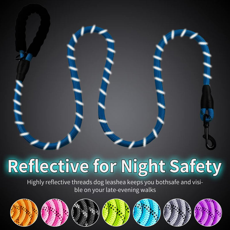ZOVJCY 2FT/5FT/6FT/10FT Strong Dog Leash - Comfortable Padded Handle - Pet Dog Leash for Small Medium and Large Dogs with Collapsible Pet Bowl and Dog Garbage Bags 01 - Blue 1/2'' x 6 FT 2 Pack - BeesActive Australia