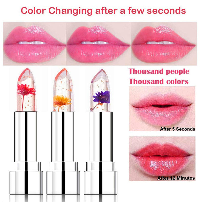 Crystal Jelly Flower Lipstick, 3 Packs Nutritious Moisturizer Lip Balm Magic Temperature Color Change Lip Gloss, Long Lasting Moisturizing Lip Care Lipstick 3pack - BeesActive Australia