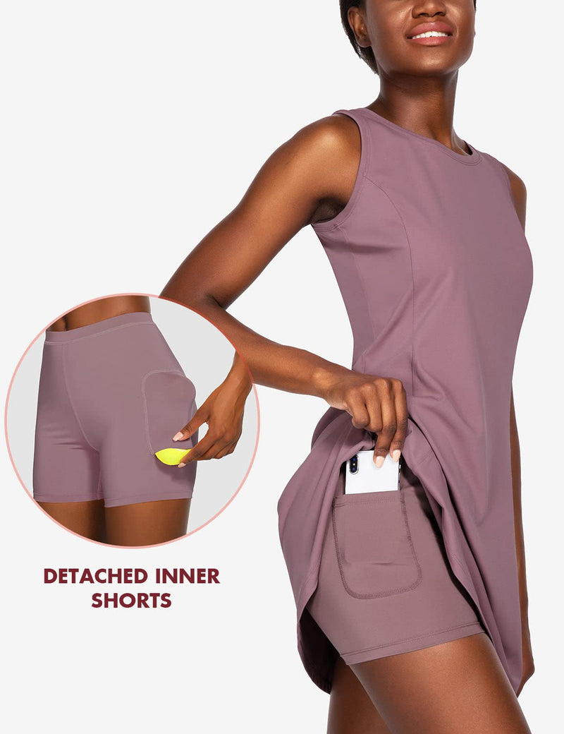 BALEAF Women's Tennis Golf Dress Sleeveless with Inner Shorts 4 Pockets for Exercise Workout Purple Medium - BeesActive Australia