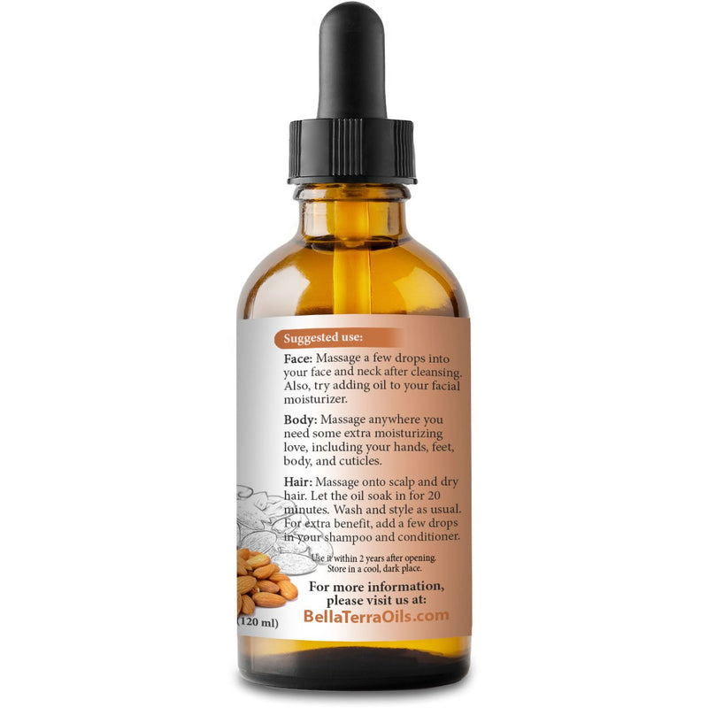 NEW Sweet Almond Oil. 4oz. Cold-pressed. Unrefined. Organic. 100% Pure. Pasteurized. Hexane-free. Fights Wrinkles. Softens Hair. Natural Moisturizer. For Hair, Face, Body, Nails, Beard, Stretch Marks. - BeesActive Australia