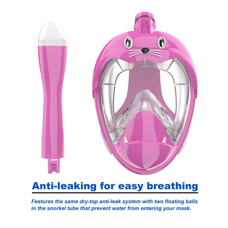 Jwintee Full Face Snorkel Mask, Diving Mask for Kids and Adults,180° Panoramic View Snorkel Mask with Camera Mount, Safe Breathing, Anti-Leak&Anti-Fog Pink-Kids X-Small - BeesActive Australia