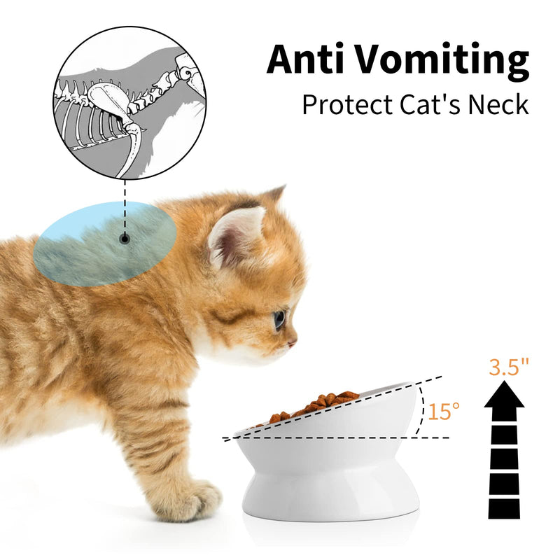 Nucookery Elevated Cat Food Water Bowl,Ceramic Raised Tilted Pet Feeder and Waterer Protect Pets' Spines,Small Dog Fat Faced Cat Kitten Supplies 5" Pure white - BeesActive Australia