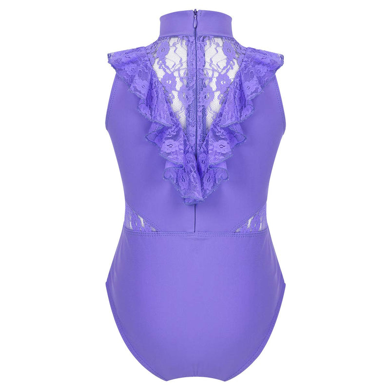 iiniim Kids Girls Ruffle Short Sleeve Gymnastics Ballet Dance Leotard Fairy Princess Dancewear Costumes Mock Neck Lavender 10 - BeesActive Australia