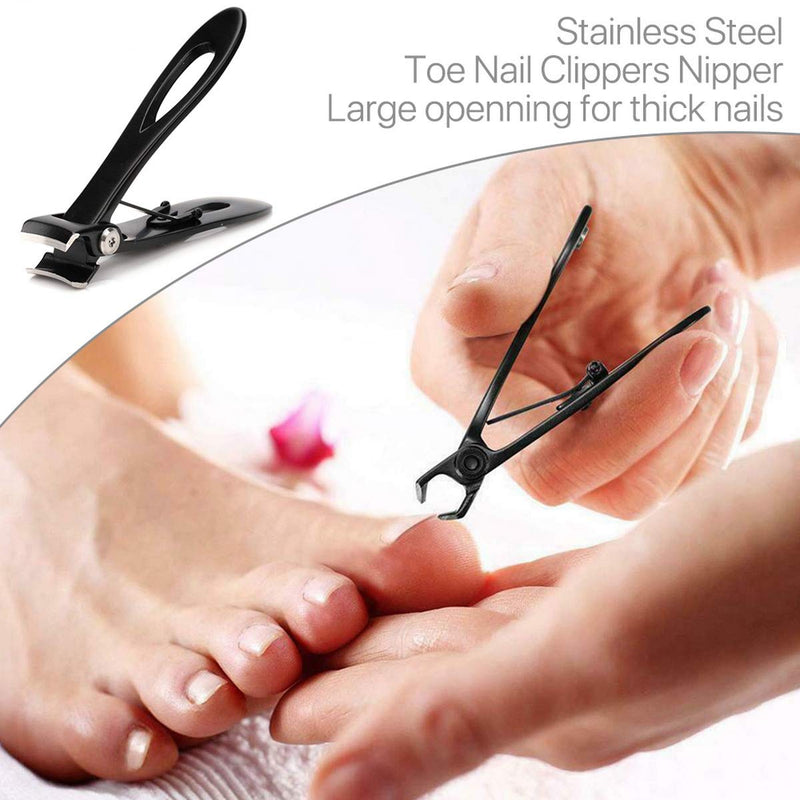 Nail Clippers 16mm Wide Large Jaw Opening For Thick Nail Stainless Steel Black Fingernail and Toenail Nipper Cutter Podiatry Trimmer Pedicure Manicure Kit - BeesActive Australia