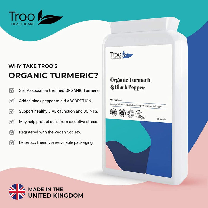 Organic Turmeric Capsules with Black Pepper to Aid Absorption - High Strength 1000mg per Serving of Turmeric Curcumin - Soil Association Organically Certified - Manufactured in The UK - BeesActive Australia