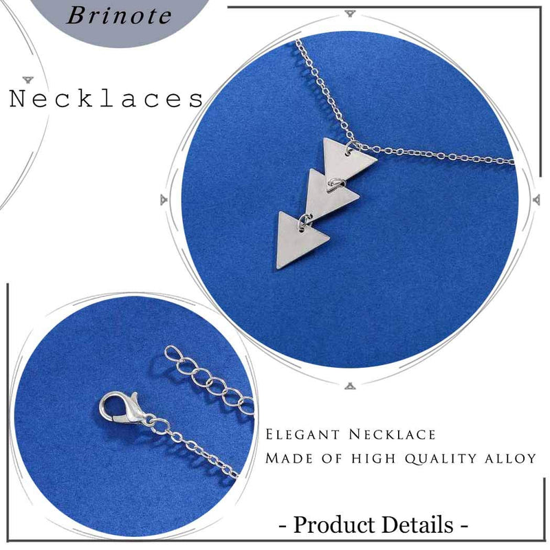 Brinote Triangle Necklace Chain Fashion Silver Geometric Sweater Necklaces Jewelry for Women and Girls (Silver) - BeesActive Australia