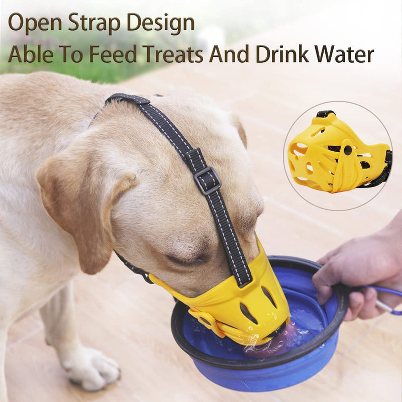 Petyouyou Basket Dog Muzzle for Large Dog to Stop Mouth Biting Baking Eating Rocks for Medium Sized Extra Small Puppy Cage Breed German Shepherd Frenchie Yellow #2 (Snout 5.7-7.0") - BeesActive Australia