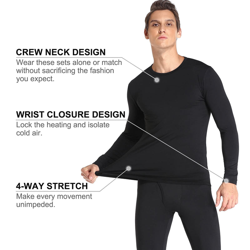 WEERTI Thermal Underwear for Men, Long Johns Base Layer Fleece Lined Top Bottom X-Large Black - BeesActive Australia