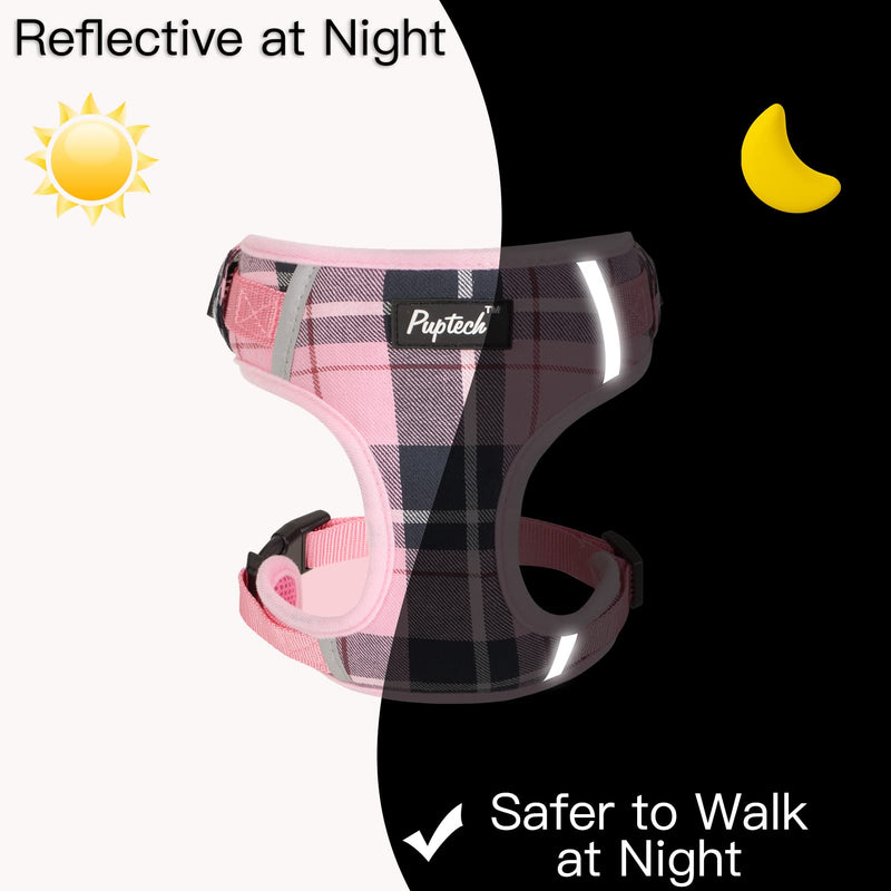 PUPTECK Small Dog Haness and Leash Collar Set Fully Adjustable Puppy Soft Mesh Harness No Pull Reflective X-Small Pink - BeesActive Australia