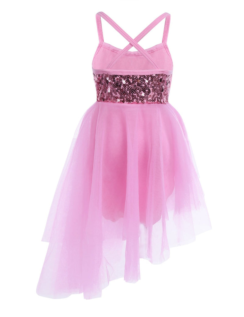 [AUSTRALIA] - FEESHOW Girls Sequined Camisole Ballet Tutu Dress Skirted Leotard Ballerina Glittering Dance wear Costumes Irregular Pink 7-8 