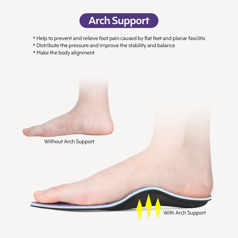 3ANGNI Plantar Fasciitis Insoles - Foot Orthotic Insole for Flat Feet, Arch Support Insoles for Heel Pain Heel Spur, Orthopedic Inserts for Pronation Valgus, Cushioning Comfort Insert Men Women UK-10-290MM High Arch With Metatarsal Black - BeesActive Australia