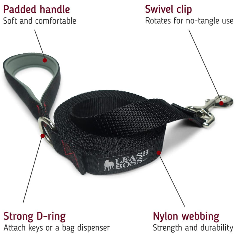 Leash Boss 3/4 Inch - 1 Inch | Training, Walking, Camping Lead for Medium and Large Dogs (10 - 15 Foot) 1" x 10 FT Black/Red/Grey - BeesActive Australia