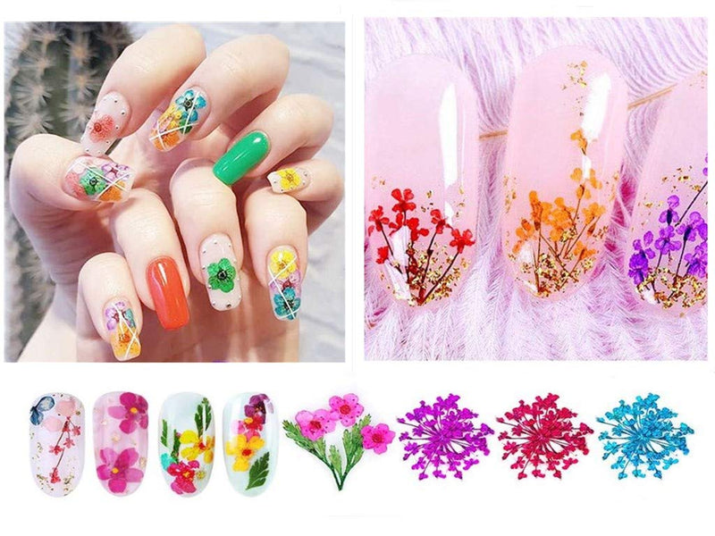 Valuu Nail Art Dried Flowers Sticker Decals Natural Real Dry Flower Petal Leaf Nail Art Decoration Fashionable 3D Nail Stickers for DIY Nail Salon Nail Design - BeesActive Australia