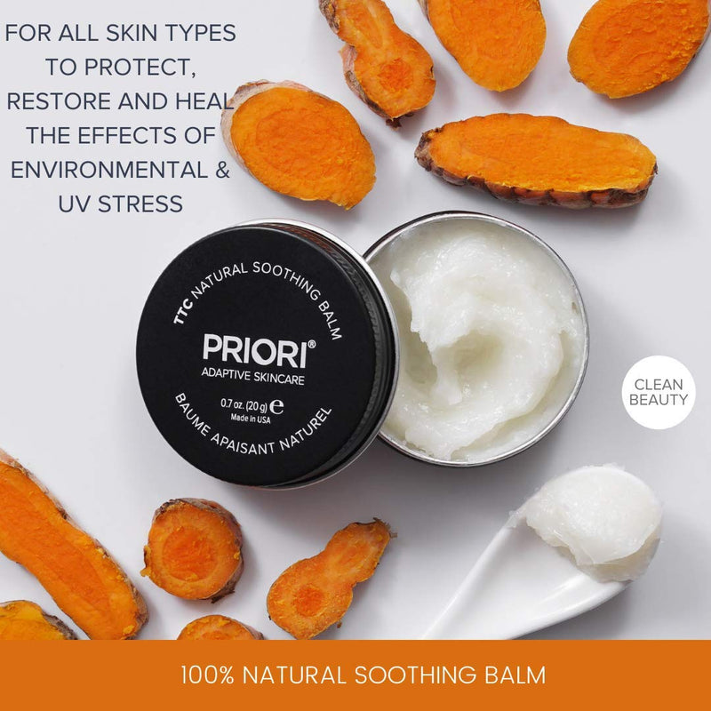 Priori Skincare Turmeric Based All Natural Soothing Balm, Itchy Cracked Irritated Skin Relief, Repairing Protecting Moisturizing, Shea butter, Paraben & Cruelty Free, Fragrance Free 0.7oz - BeesActive Australia