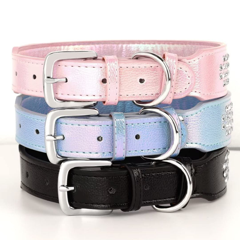 Beirui Bling Rhinestone Dog Collar with Diamonds Studded - Colorful PU Leather Padded Dog Collar 1.5 Inch Wide - Heavy Duty Bedazzled Dog Collar for Medium Large Dogs XL:Neck 19-24",Width 1.5" Black - BeesActive Australia