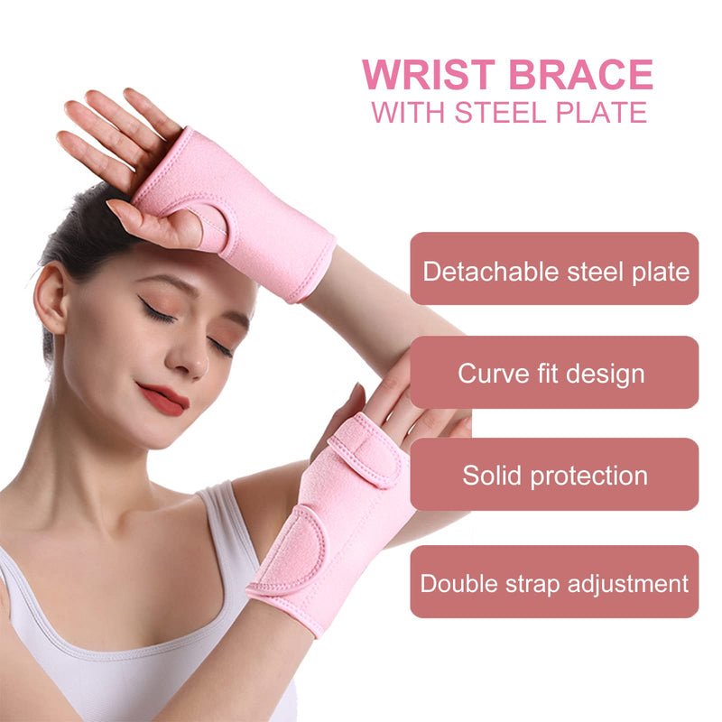 yeloumiss Wrist Splint Support Brace Compression Wrist Brace Elastic Adjustable Carpal Tunnel Support with Metal Strip for Sports, Fitness, Arthritis, Tendonitis One Size Single (Right Hand, Pink) Right Hand - BeesActive Australia