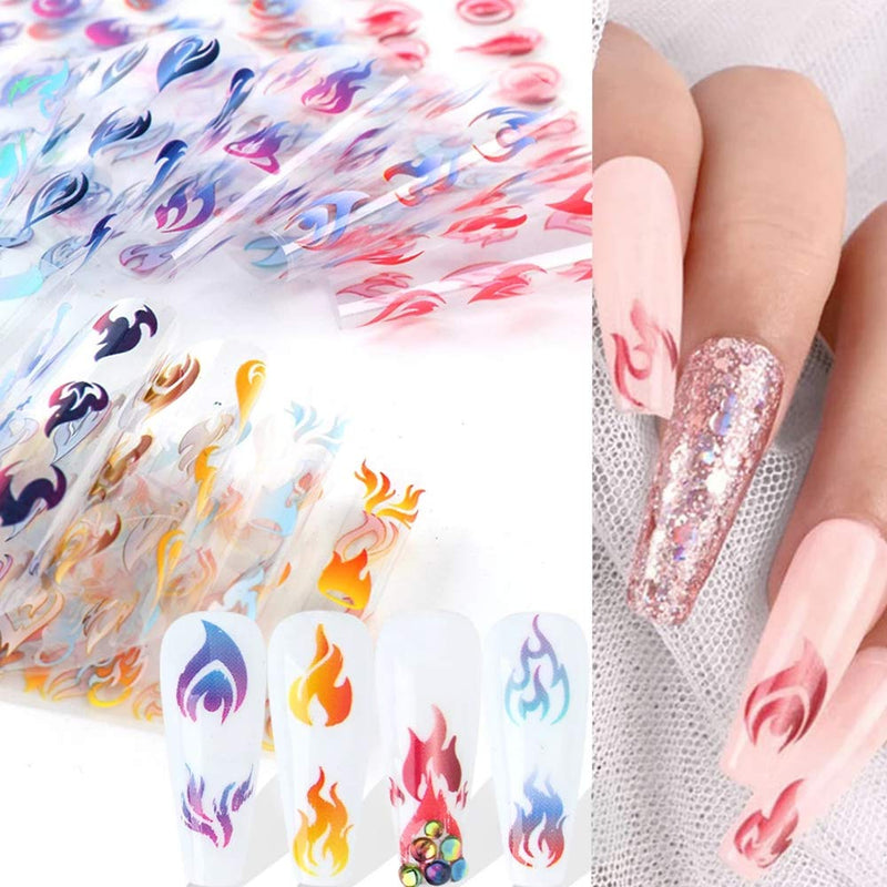 Flame Nail Art Foil Transfer Stickers Nail Accessories 10Sheets Flame Fire Nail Foils Adhesive Nail Decals Starry Sky Stencil Stuff for Women DIY Nail Art Decorations Acrylic Nails Design Manicure - BeesActive Australia