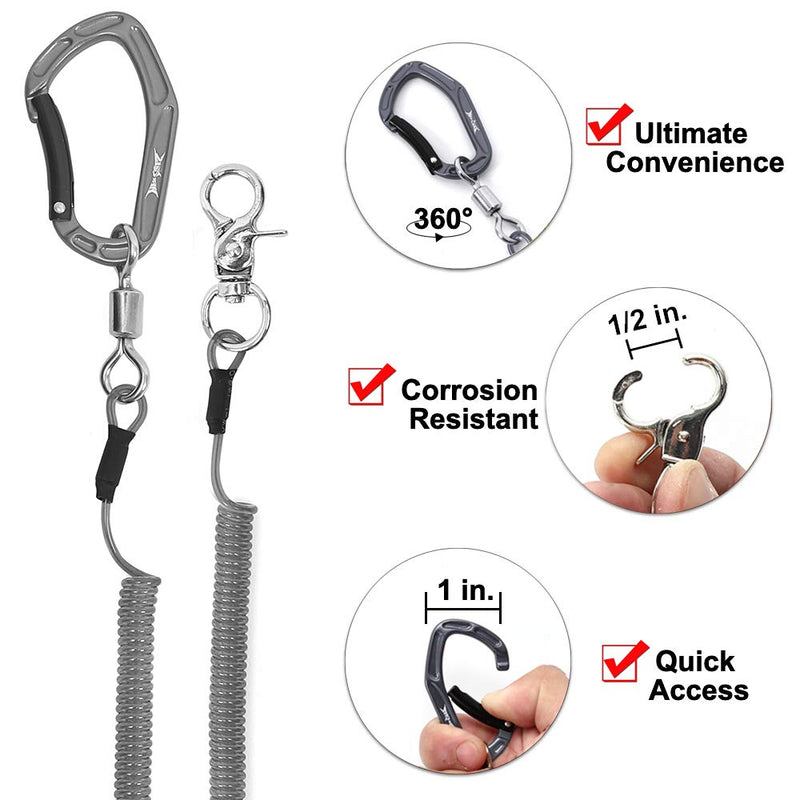 HERCULES M4 Heavy Duty Fishing Lanyard, Coiled Lanyard for Fishing, Rods, Pliers, Boating, Paddles, Kayak Pack of 2 Grey, 5.9" - BeesActive Australia